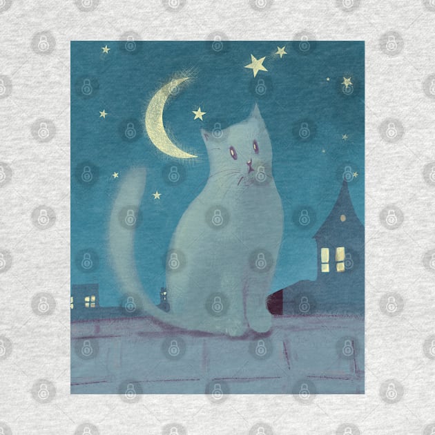 Cute cat on the roofs at night by Mimie20